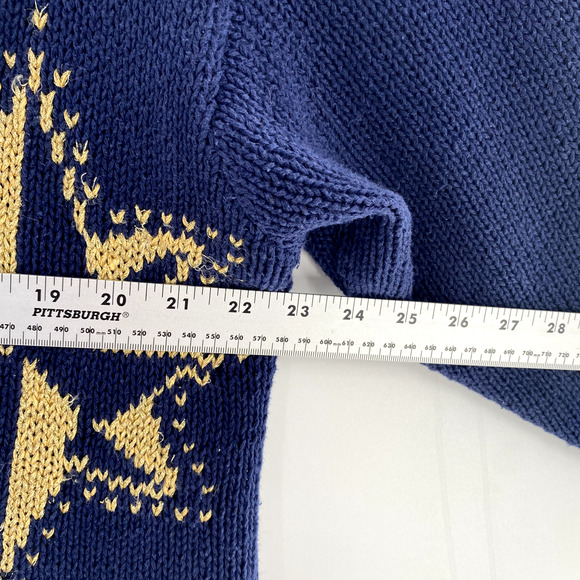 Vintage Jason Maxwell Compass Cardigan Sweater Sz M Blue Gold V-Neck Nautical - Picture 11 of 13